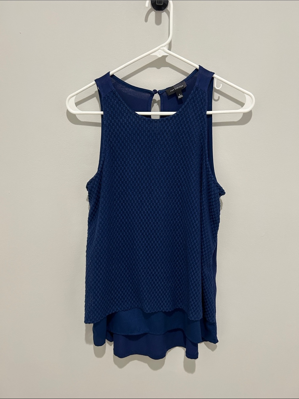 The Limited Navy Textured Layered Sleeveless Blouse